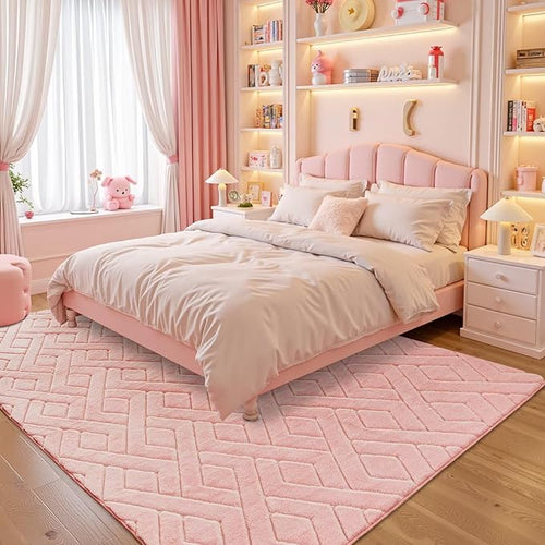 6x9 Pink Washable Area Rug for Girls Bedroom Living Room, Modern Geometric Shag - Image 2