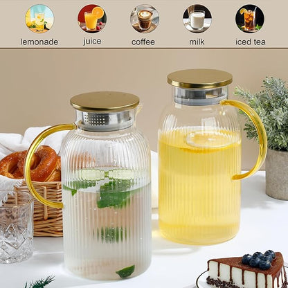 2 PACK Glass Pitcher with Lid, 68oz/2Liter Borosilicate Glass Water Pitcher - Image 3