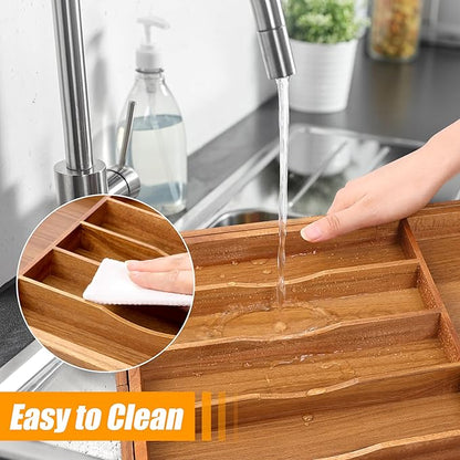 Bellsal Large Premium Acacia Wood Silverware Organizer - Image 6