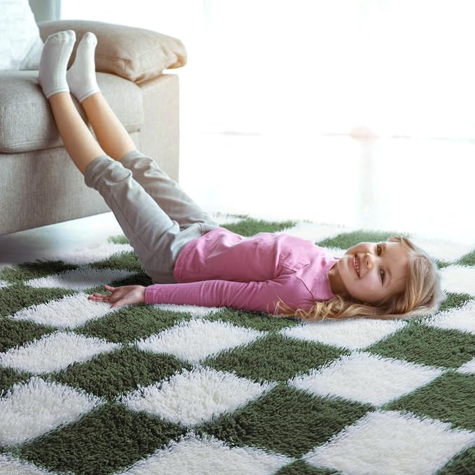KICMOR Area Rug 5x7 for Living Room, Soft Fluffy Olive Green and White - Image 7