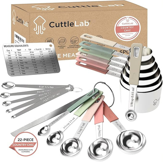CuttleLab 22-Piece Stainless Steel Measuring Cups and Spoons Set, Tad Dash by CuttleLab