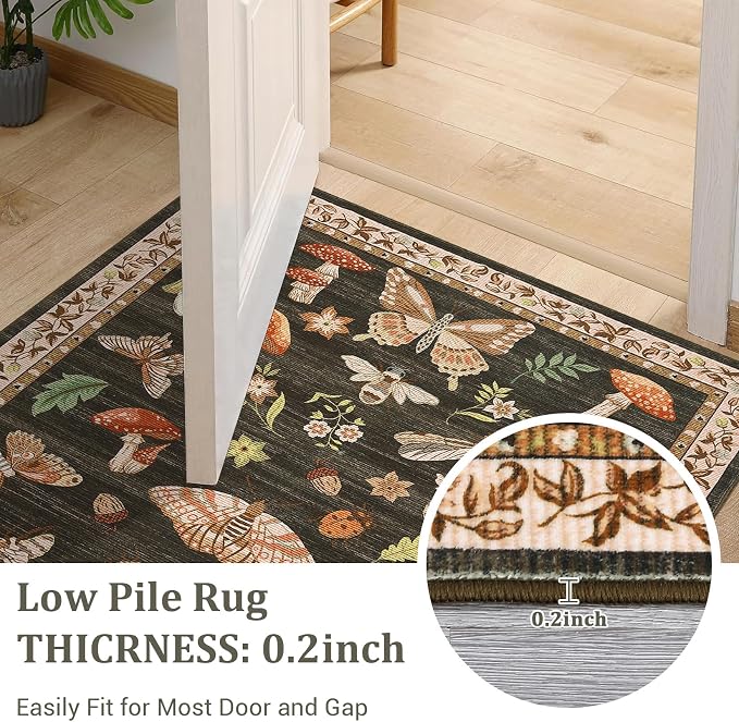 Mushroom Insect 7ft Round Rug Washable Non-Slip Soft Ultra-Thin Large Boho - Image 5