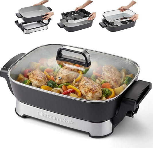 Elite Gourmet 15" x 12" x 3" Stow-Away Foldable Electric Skillet, Ceralast™ by EliteGourmet