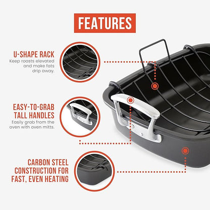 Chef Pomodoro Deluxe Large Carbon Steel Roasting Pan - Image 4