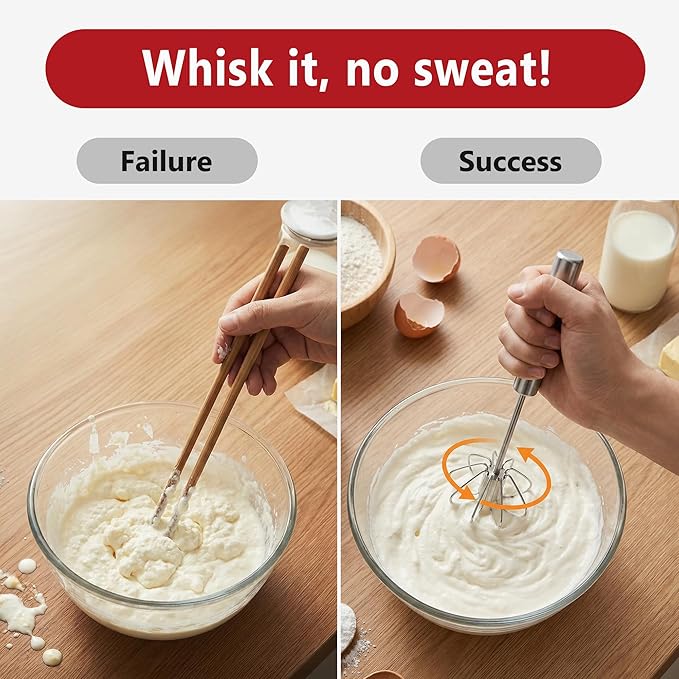 Li&Zhao Semi Automatic Whisk-2-Pack Stainless Steel Hand Push Rotary Egg Whisk - Image 3