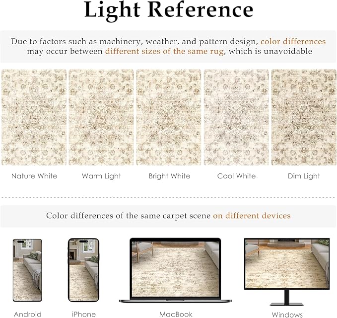 2x14 Washable Neutral Runner Rug Beige Vintage Hallway Kitchen Carpet Non-Slip - Image 9