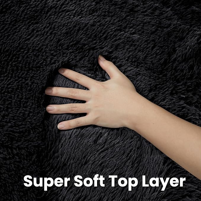 Black Round Fluffy Rug 6ft Plush Fuzzy Shaggy Carpet, Soft Rugs - Image 6
