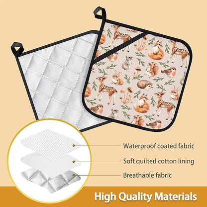 Mushroom Squirrel Deer Hedgehog Pot Holder Set of 2, Heat Resistant Potholders - Image 3