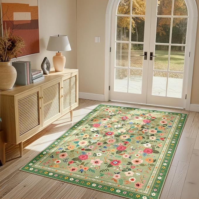 4x6 Area Rugs for Living Room Vacuum-Friendly Machine Washable Area Rug Flower by meejou