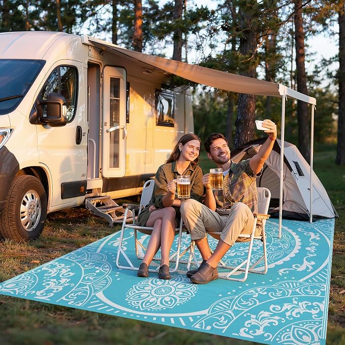 Pauwer Waterproof Outdoor Rug 8x10, Reversible Plastic Straw Patio Camping Rug - Image 6