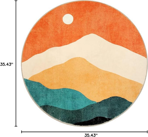 Abstract Round Rug 3ft, Faux Wool Soft Throw Area Rugs, Washable Farmhouse - Image 2