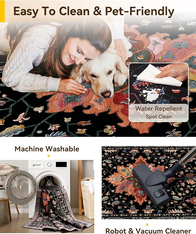 RELEANY Area Rugs 4'x5' Washable Non-Slip, Floral Vintage Distress Medallion - Image 5