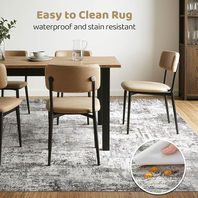 6x9 Area Rugs Living Room: Washable Large Abstract Neutral Modern Soft Gray Rug - Image 6