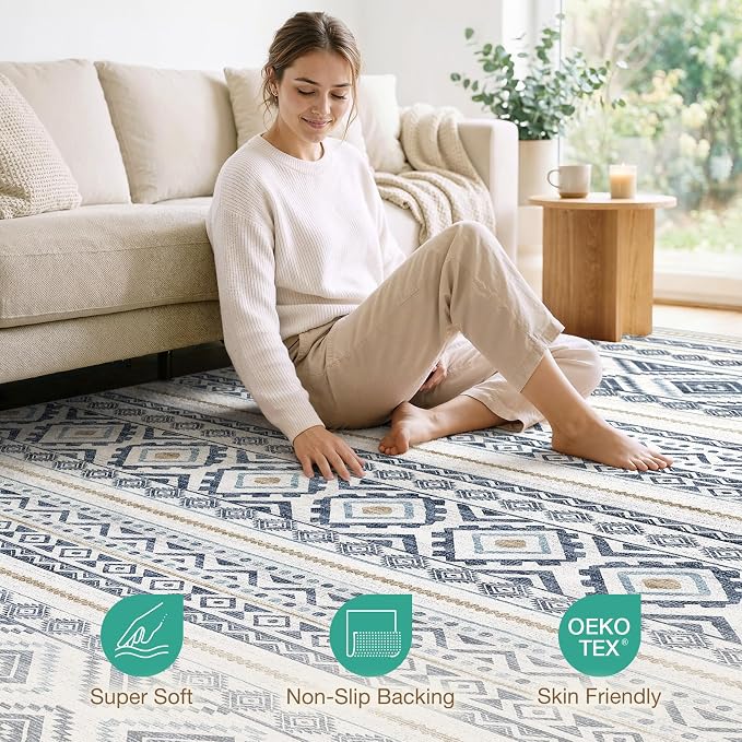 cotiled 6x8 Area Rugs Living Room Rug: Washable Boho Rugs - Image 2