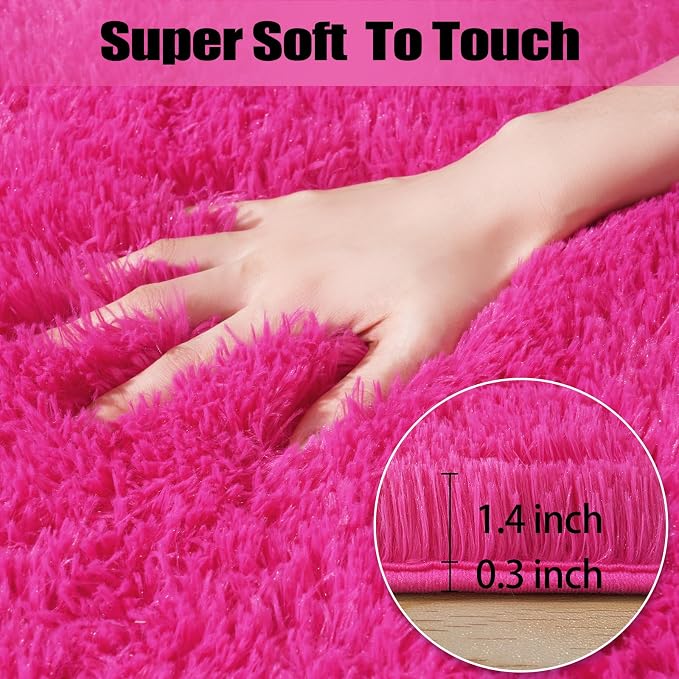 qulint Hot Pink Area Rug for Living Room, 6x9 Area Rug Soft Shag Fluffy Rug for - Image 2