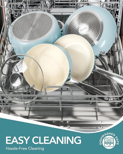 MICHELANGELO Pots and Pans Set Non Stick, 8-Piece Ti-infused Ceramic Cookware - Image 7