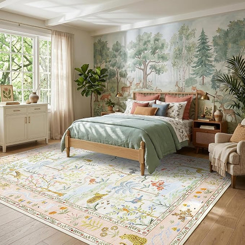 8x10 Washable Rug for Living Room Blush Animal Print Large Bedroom Rugs Non - Image 2