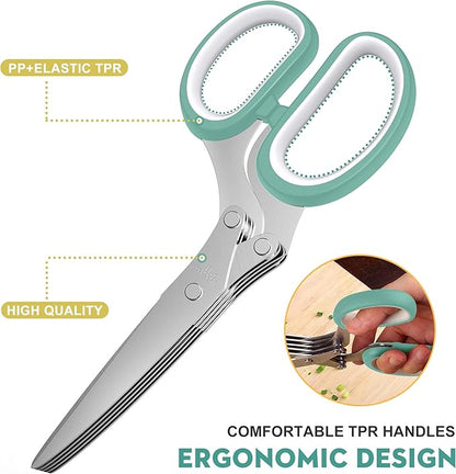 Herb Scissors with 5 Blades and Cover, Kitchen Herb Cutter with Cleaning Comb - Image 4