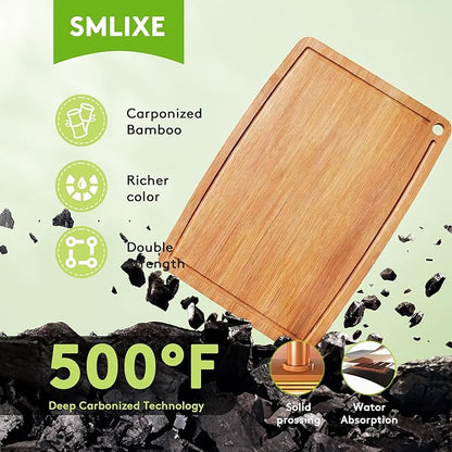 Bamboo Cutting Boards for Kitchen Set of 2, Carbonized Wood Cutting Board Set - Image 2