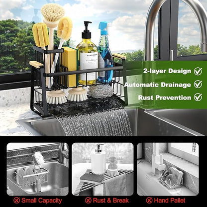 Housolution Sink Caddy Organizer, 2-Tier Sponge Holder - Image 6