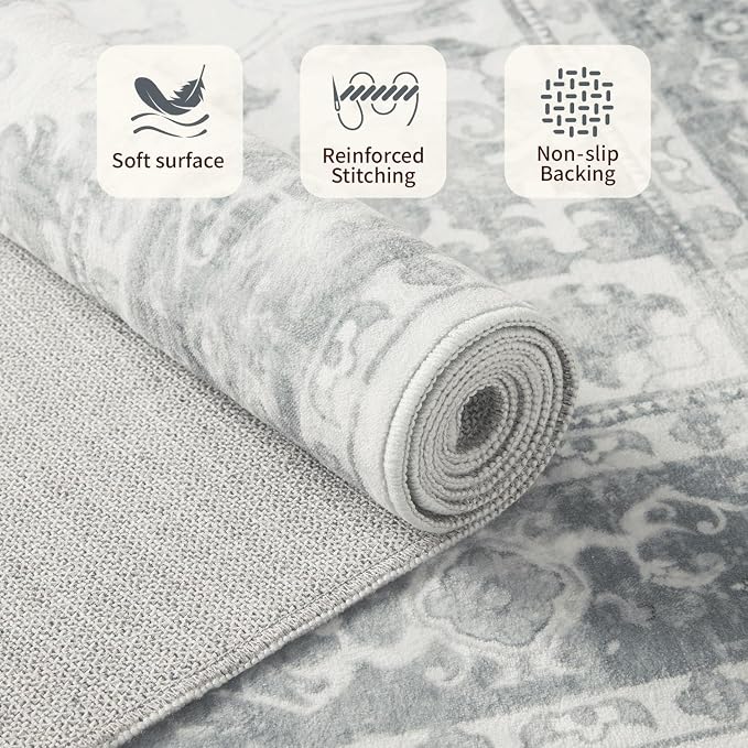 Rugxara 5X7 Washable Area Rug for Living Room, Neutral Vintage Large Boho Rugs - Image 5