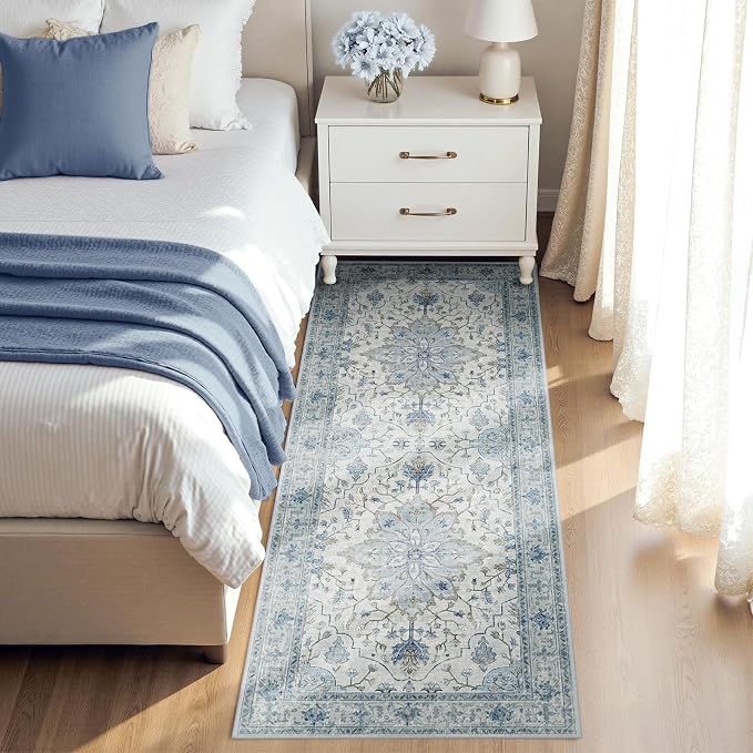 RELEANY Area Rugs Runner 3'x8' Washable Non-Slip, Floral Vintage Distress - Image 2