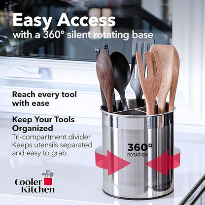 Cooler Kitchen Rotating Extra Large Stainless Steel Utensil Holder Caddy - Image 2