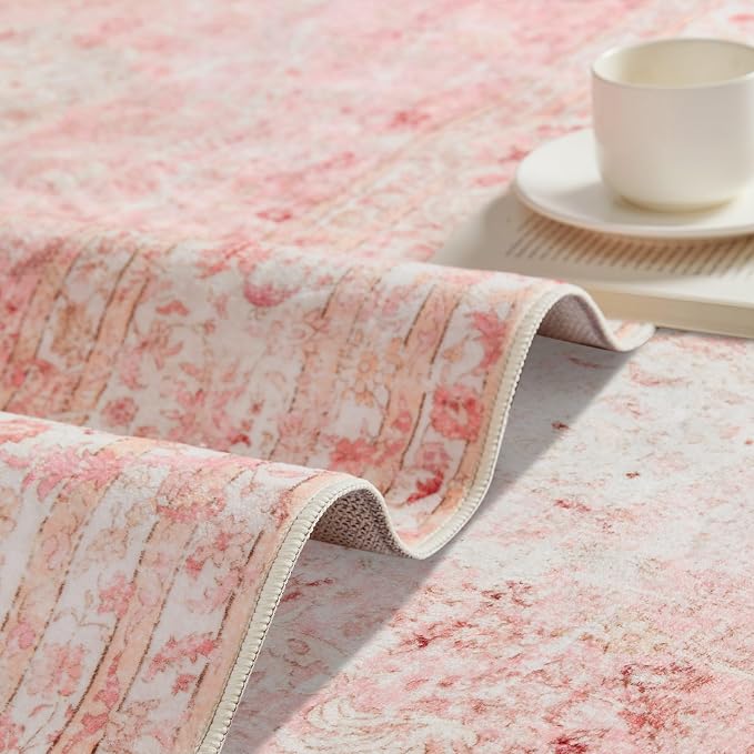 Latte&Fog Entryway Pink Rug, Vintage Floral 2x3 Washable Area Rugs - Image 6