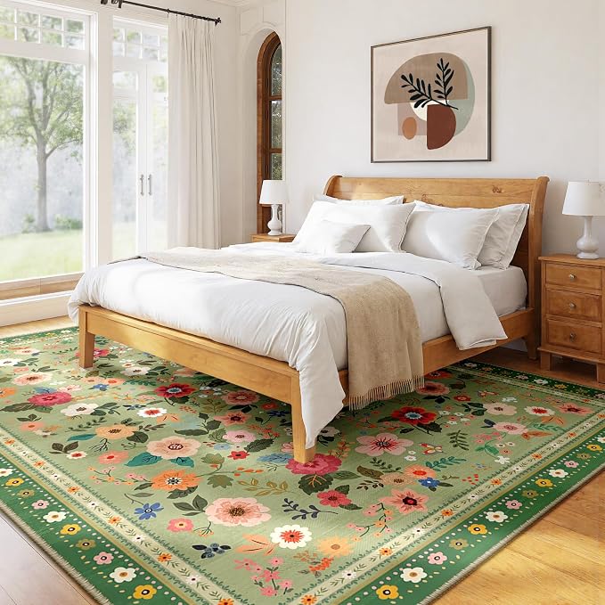 6x9 Area Rugs for Living Room Vacuum-Friendly Machine Washable Area Rug Flower - Image 8