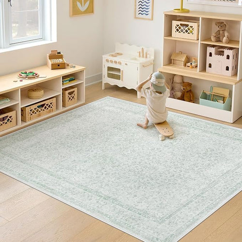 6x9 Area Rugs for Living Room: Washable Vintage Floral Rug Low Pile Non-Slip - Image 2