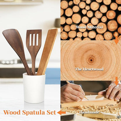 3Pcs Wooden Spatulas, Acacia Wood 12inch Long Handle Flat Frying Turner - Image 5