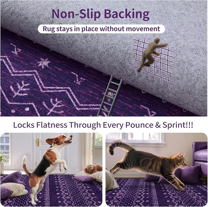 SERISSA 2x3 Rugs for Entryway, Washable Non-Slip Purple and White Small Area Rug - Image 5