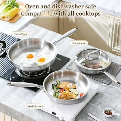 DELARLO Tri-Ply Stainless Steel Pan, 18/10 Frying Pan, Oven Safe Up to 600°F - Image 7