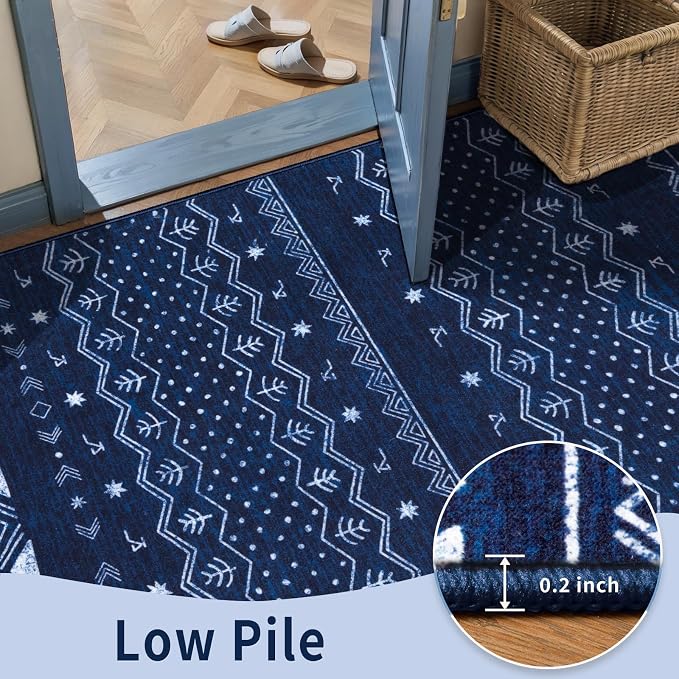 SERISSA 2x5 Kitchen Runner Rug, Washable Non-Slip Blue and White Boho Rug - Image 7