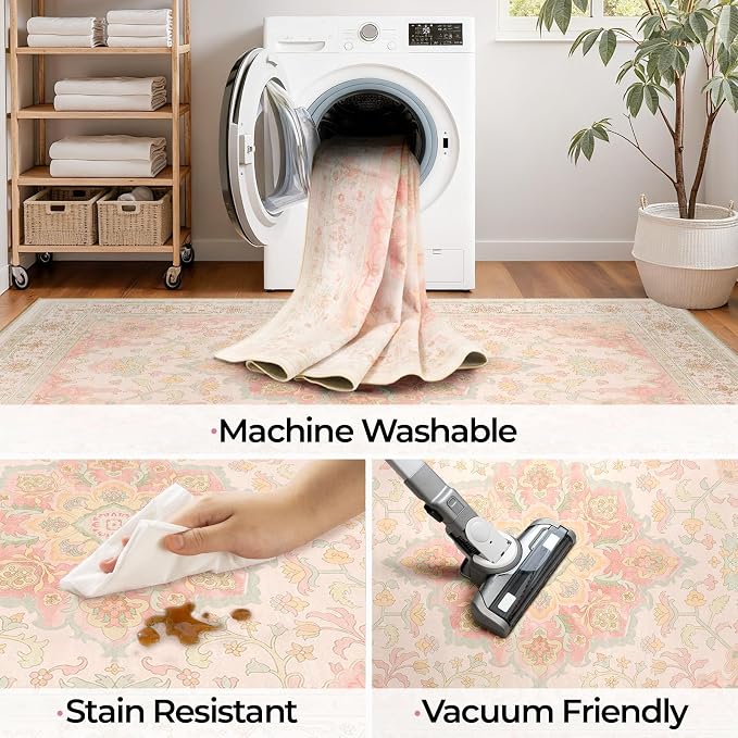 CAPALOCA Machine Washable Rugs Nursery Rug 4x6 Cute Girl Non Slip Low Pile - Image 5