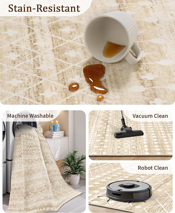 Miukiki 8x10 Area Rug for Living Room Moroccan Washable Rugs Non Slip Indoor - Image 4