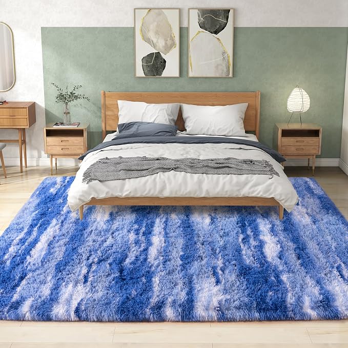 Shag Rugs for Bedroom, 4x6 Abstract Blue Soft Fuzzy Rugs for Living Room - Image 2