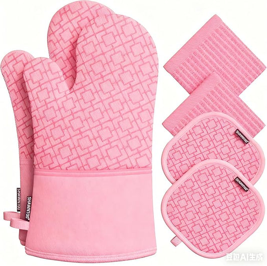 Oven Mitts and Pot Holders Sets 6pcs, Kitchen Oven Glove, High Heat Resistant by OvenMitts