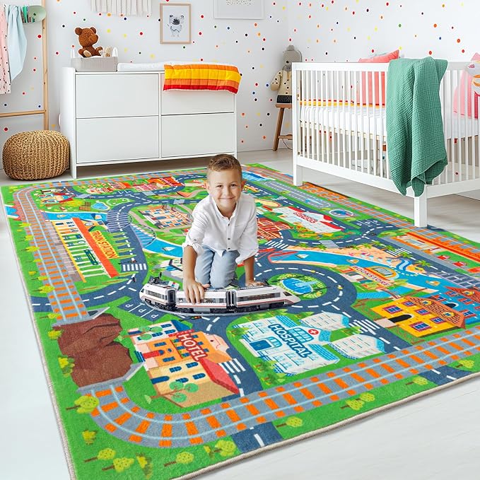 Car Rug Play Mat for Kids Toy Cars, Road Traffic Playmat for Kid Bedroom - Image 8
