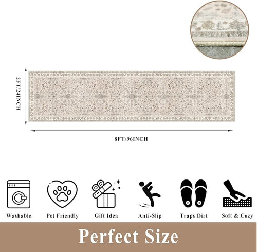 2x8ft Kitchen Runners Rugs Non Skid Washable – Boho Floral Stain-Resistant - Image 2