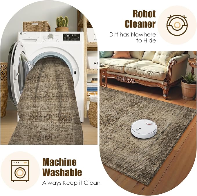 Washable Area Rug 8' x 10' Vintage Traditional Persian Mat - Image 7