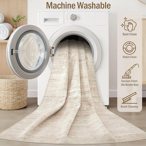 7x9 Area Rug Living Room: Washable Large Neutral Soft Rug Farmhouse Stain - Image 2