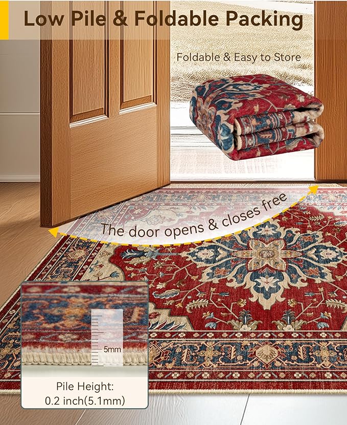 RELEANY Area Rugs Square 6ft Washable Non-Slip, Floral Vintage Distress - Image 3