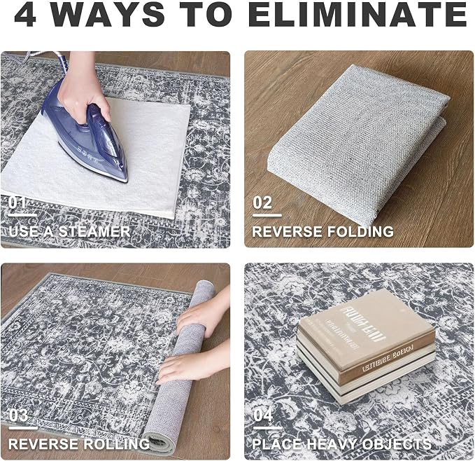 KILOCOCO Area Rug 6x9 Living Room Rug Washable Printed Vintage Floral Non Slip - Image 4