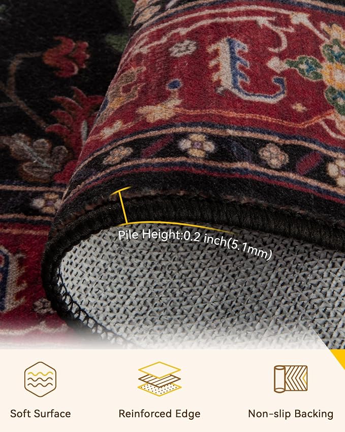 RELEANY Area Rugs Round 7ft Washable Non-Slip, Floral Vintage Distress - Image 3
