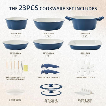 BECIGAR 23pcs Ceramic Pots and Pans Set, Nonstick Detachable Handle Cookware - Image 2
