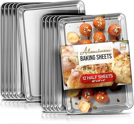 Eatex Aluminum Baking Sheet Set, 12 Pack Cookie Sheet Set, 18” x 13” Steel by Eatex
