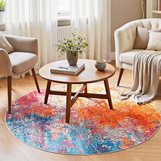 Rugflix Round Area Rugs 4Ft for Living Room, Washable Circle Rug by RugflixAreaRugs