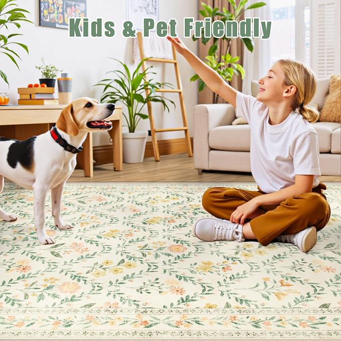 Area Rug Living Room Rugs: Floral 3x5 Washable Rug Vintage Soft Boho Non-Slip - Image 6