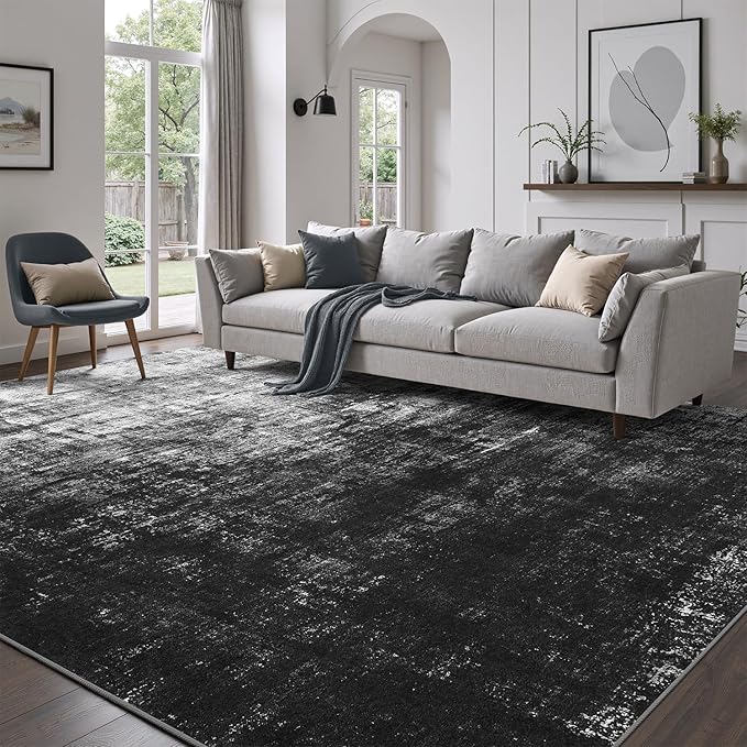 DCX Abstract Area Rug 6x9, Washable Black Modern Rug - Image 3